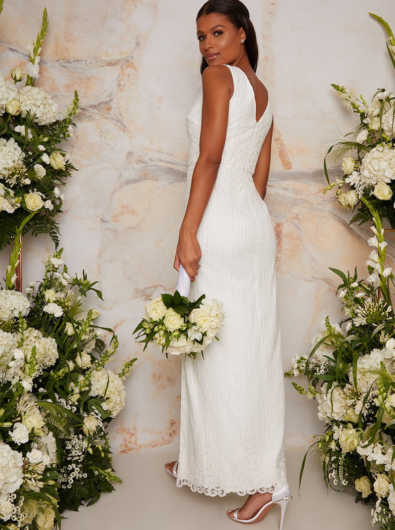 Bridal Sequinned Beaded Dress in white