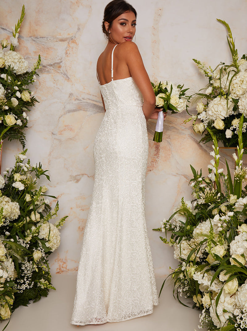 Cami Sequin Embellished Wedding Dress in White