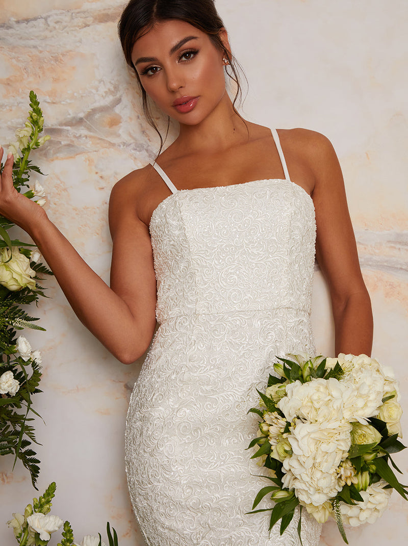 Cami Sequin Embellished Wedding Dress in White