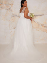 Plus Size Sequin Bodice Wedding Dress in White