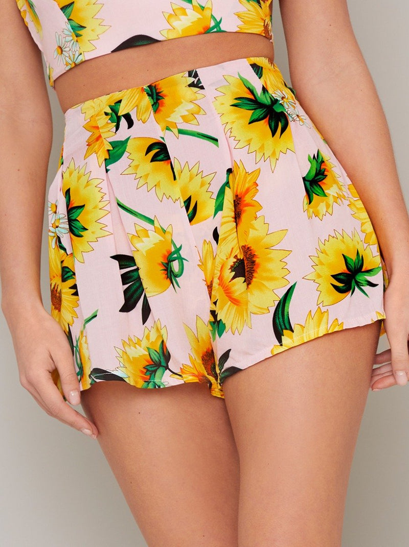 Sunflower Print Shorts in Pink
