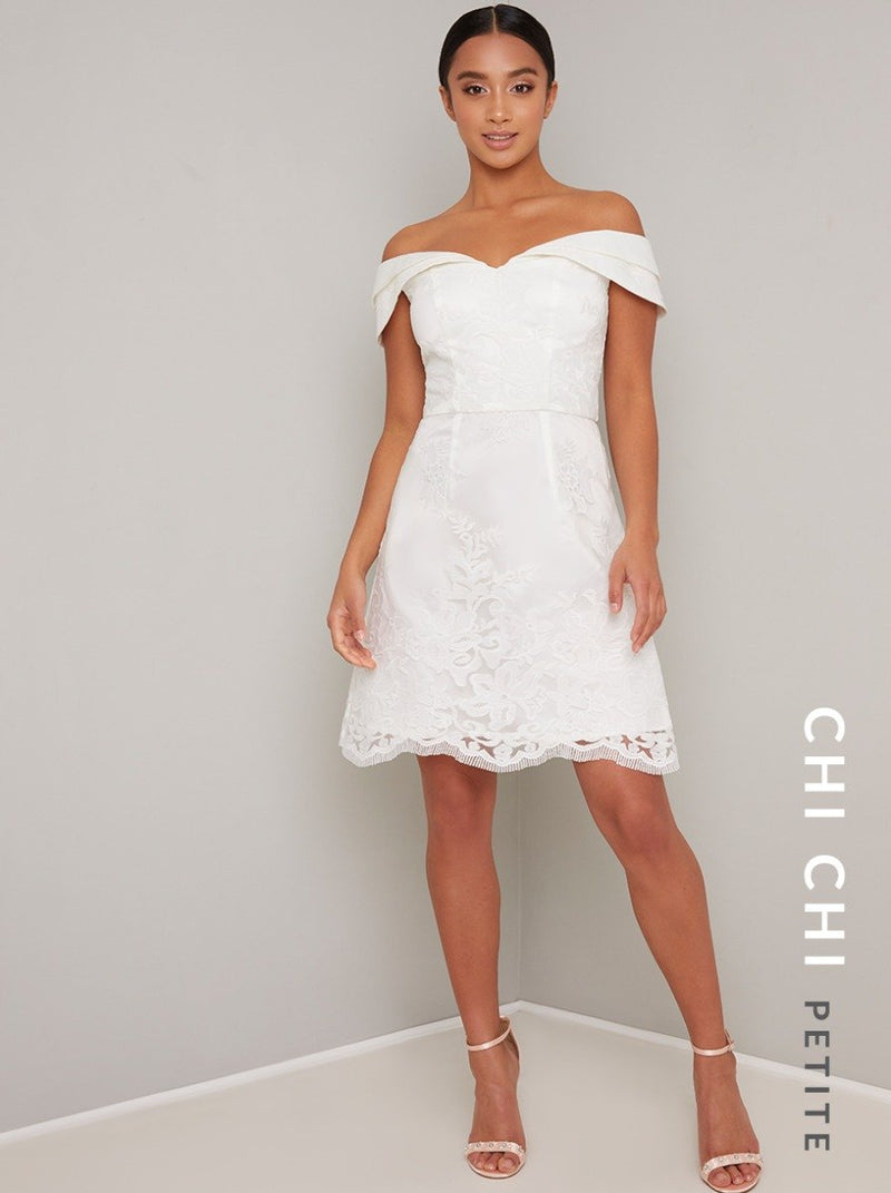 Petite Embroidered Overlay Mini Dress in White