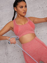 Racer Back Sports Bra with Contrast Piping in Pink