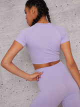 Short Sleeved Cropped Sports Top in  Purple