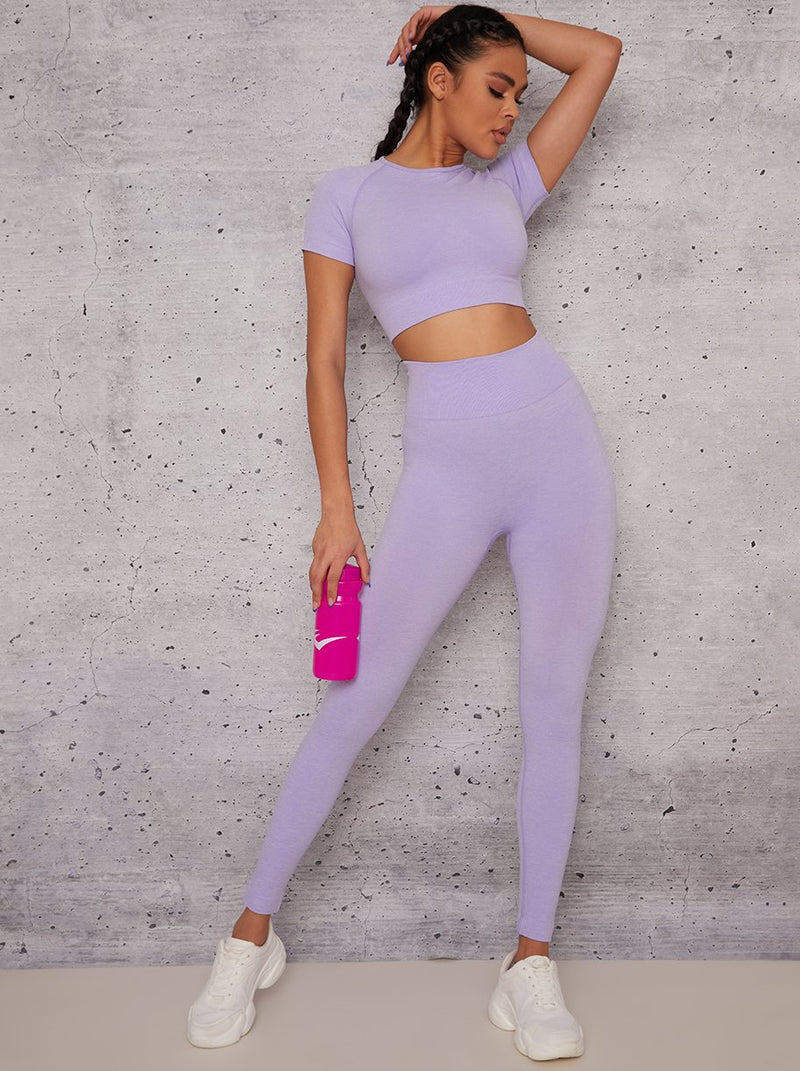 Short Sleeved Cropped Sports Top in  Purple