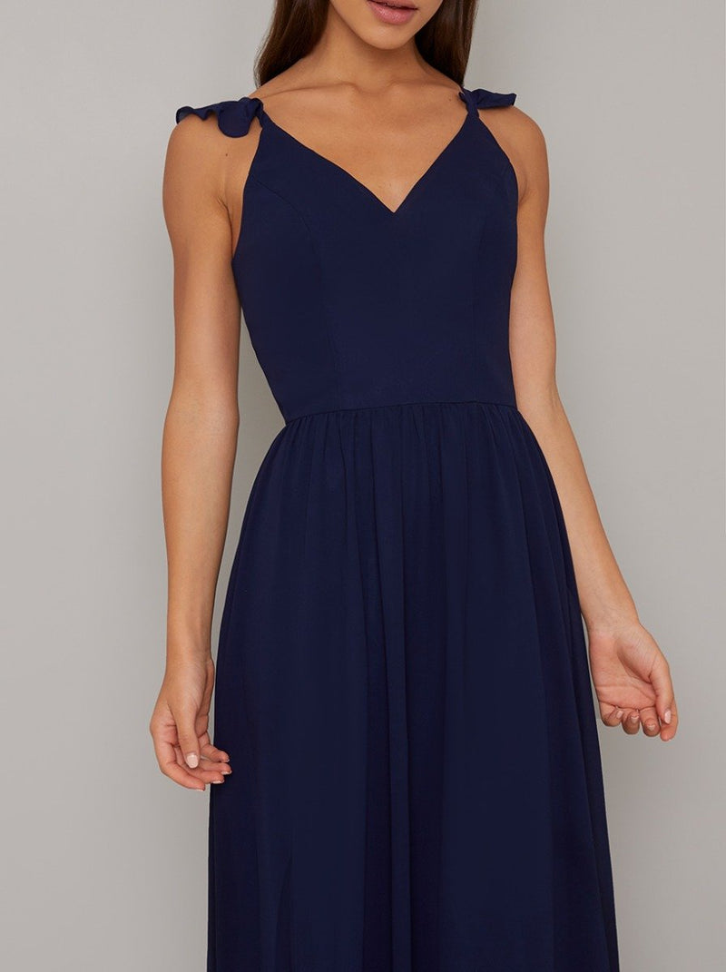 Ruffle Detail Maxi Dress with Back Detailing in Blue