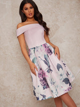 Bardot Floral Print Midi Dress in Lilac