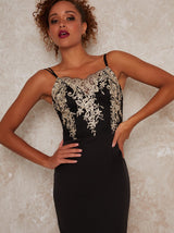 Lace Cami Bodycon Dress with Lace Detail in Black
