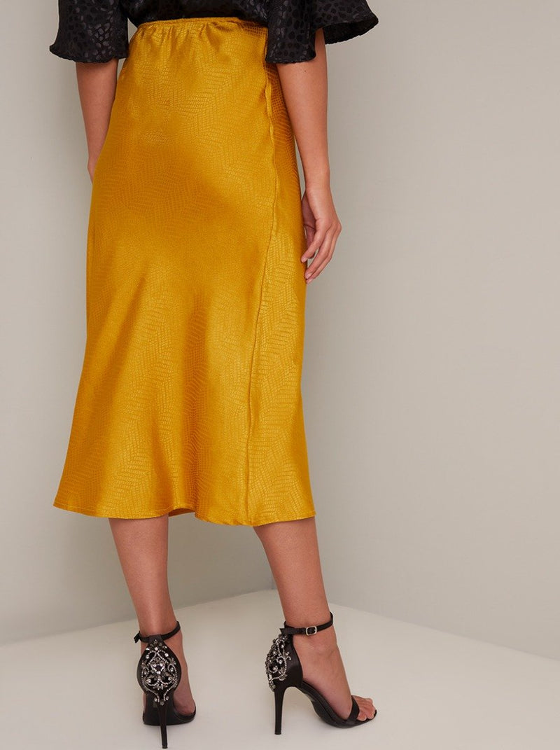 Patterned Slip Midi Skirt in Yellow