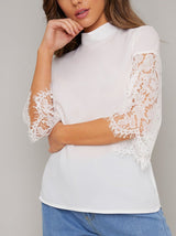 Sheer Lace Long Sleeved Blouse in White