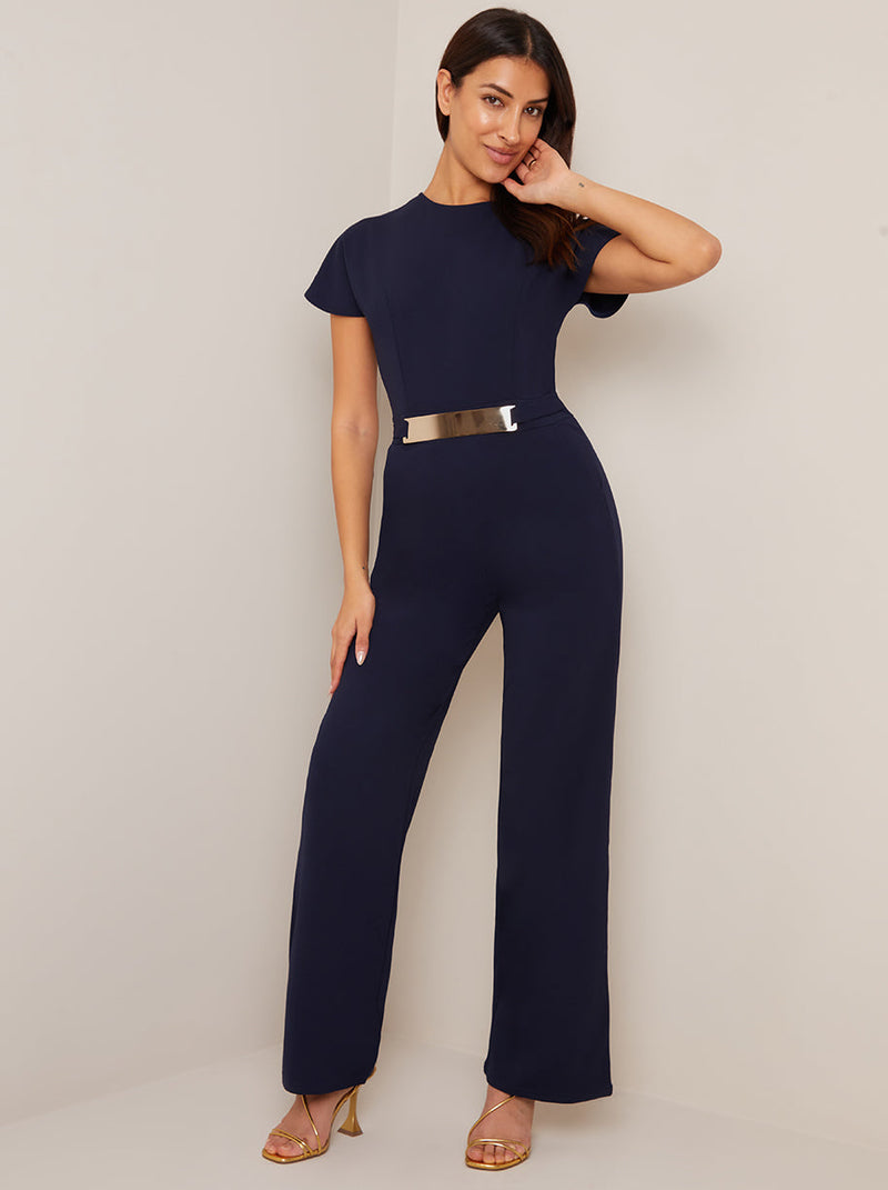 Short Sleeve Tailored Jumpsuit in Navy