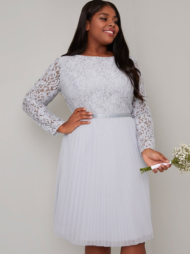 Lace Long Sleeve Curve Midi Dress in Blue