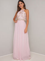 Lace Overlay Bodice Maxi Dress In Pink