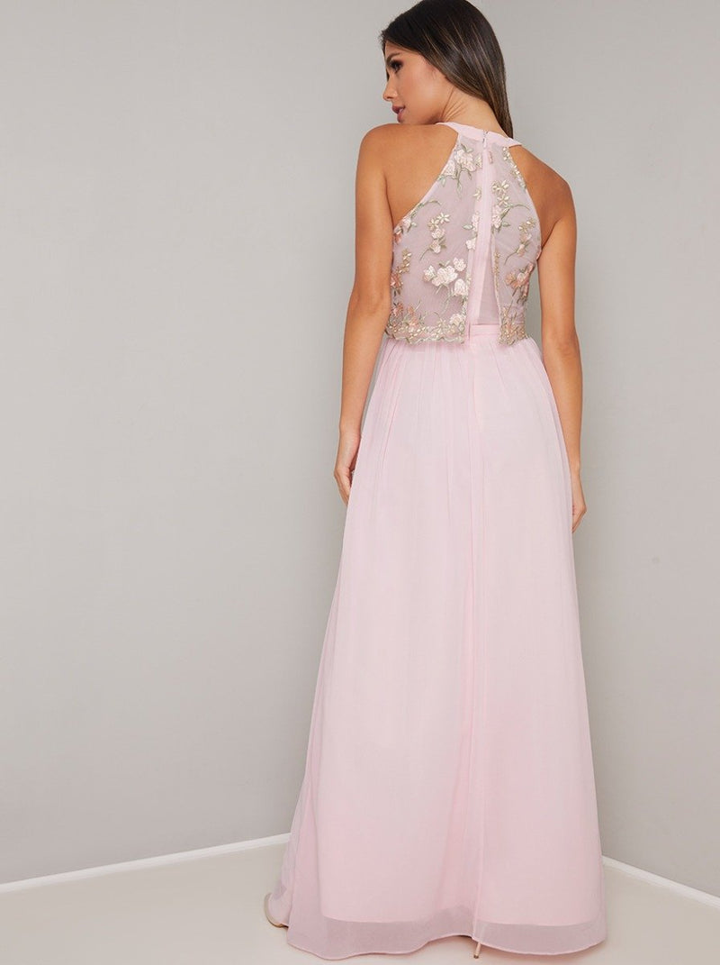 Lace Overlay Bodice Maxi Dress In Pink
