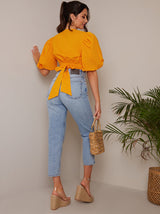 Ring Front Puff Sleeve Top in Orange