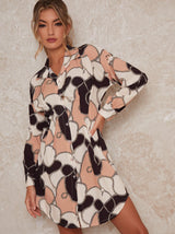 Abstract Print Shirt Dress In Multi