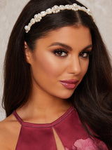 Shaped Headband with Pearl Detailing in White