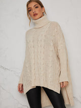 Cable Knit Oversize Jumper in Beige