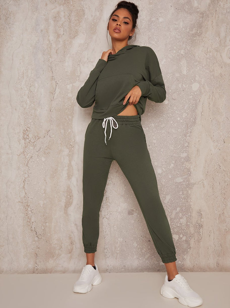 Hoodie Lounge Set with Slim Fit Cuffed Joggers in Green