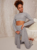 Crop Top Knitted Lounge Set in Grey