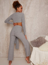 Crop Top Knitted Lounge Set in Grey