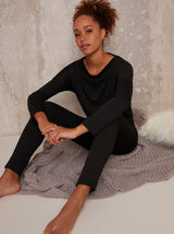 Loungewear Jumpsuit with Scoop Neck in Black