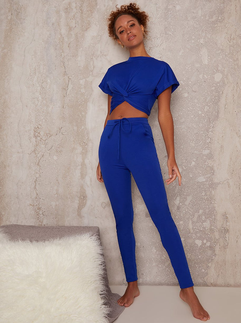 Knot Waist Lounge Set with High Rise Fit in Blue