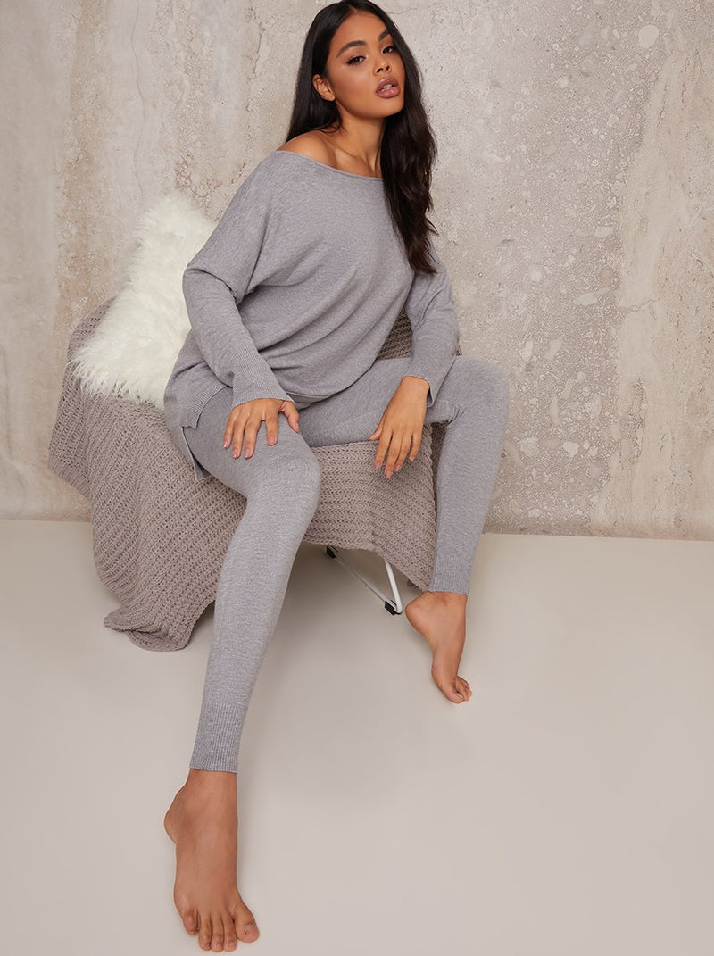 Soft Knit Long Sleeved Lounge Set in Grey