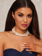 Faux Pearl Layered Necklace in White