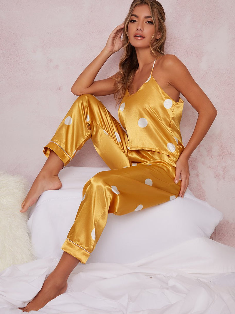 Spot Cami Satin Pyjama Set in Yellow