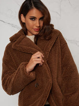 Faux Fur Teddy Coat with Notch Lapels in Brown