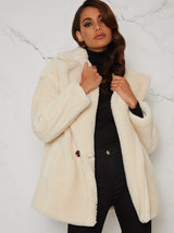 Faux Fur Teddy Coat Double Breasted in Cream