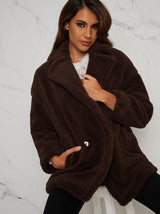 Faux Fur Teddy Coat Regular Fit in Brown
