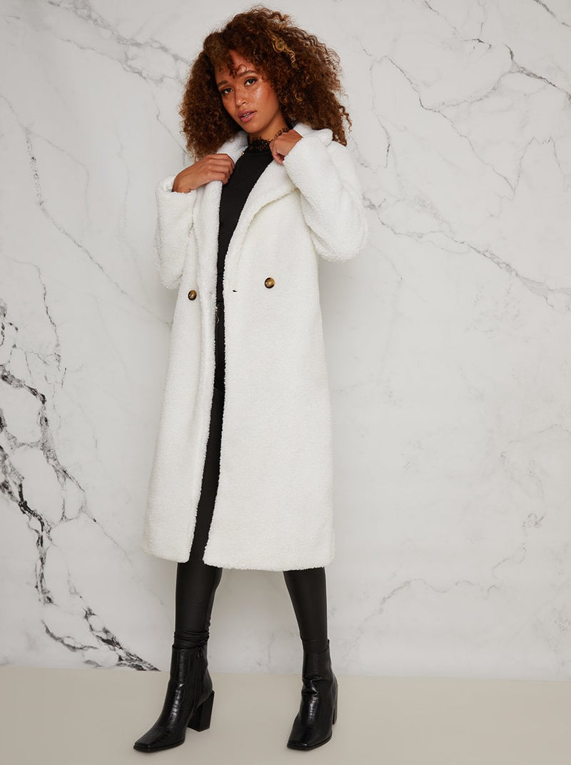 Full Length Teddy Faux Fur Coat in White