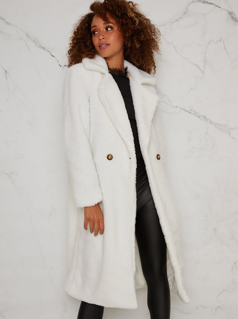 Full Length Teddy Faux Fur Coat in White