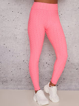 Mid Rise Waffle Effect Sports Leggings in Pink