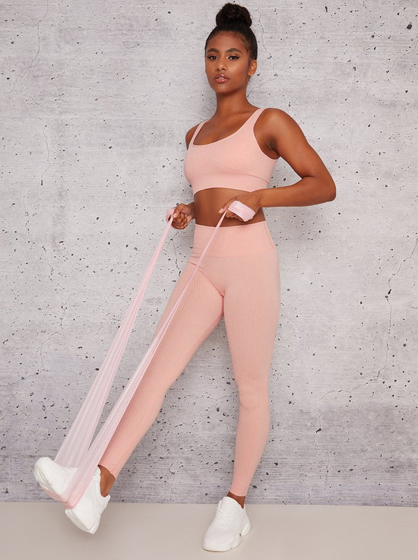 Sports Leggings with Ribbed Design in Coral