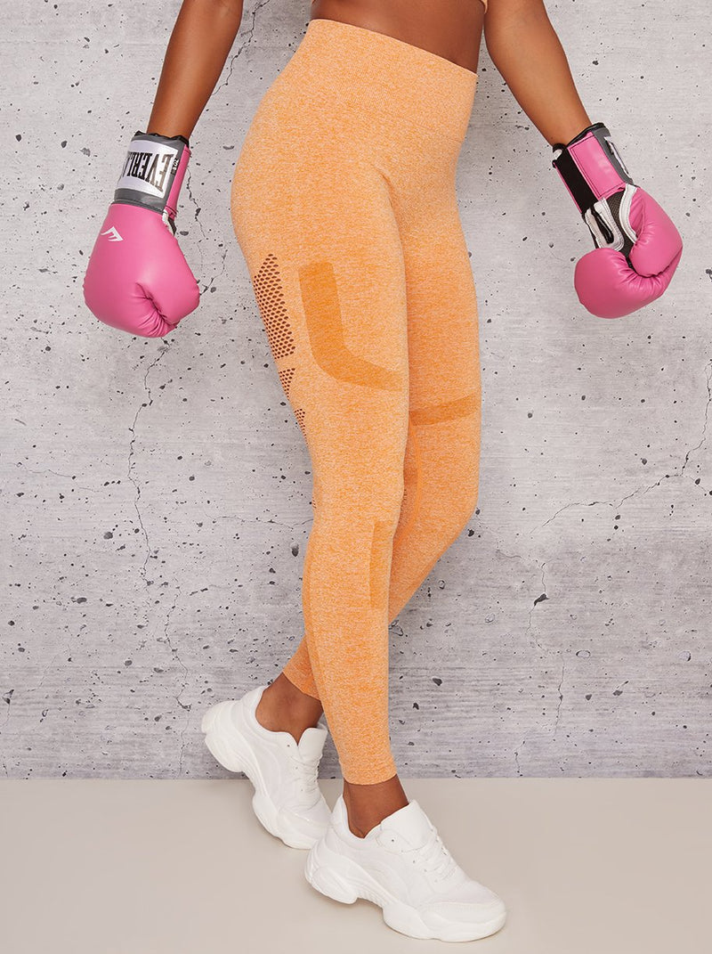 Eyelet Detail Breathable Sport Leggings in Orange