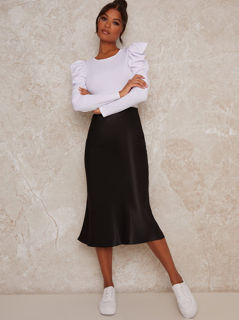 Ruched Puff Long Sleeve Top in White