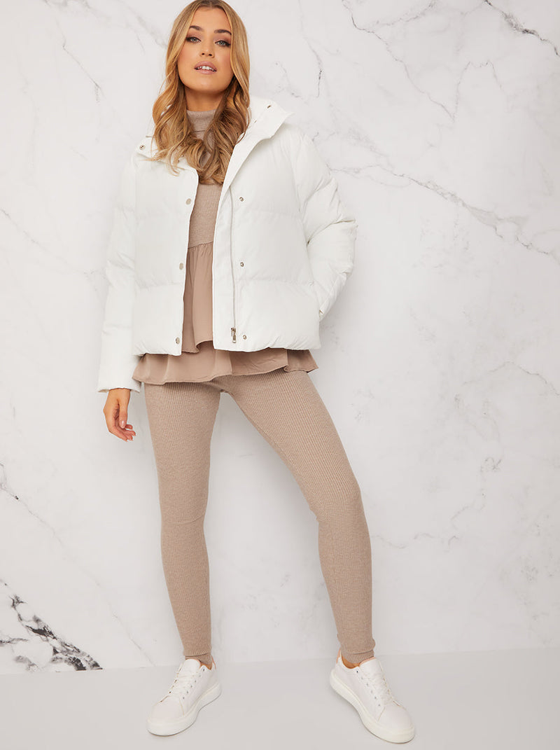 Cropped Padded Puffer Coat in Cream
