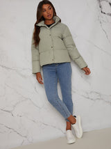 Cropped Padded Puffer Coat in Green