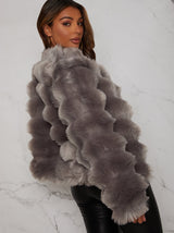 Textured Faux Fur Coat in Grey