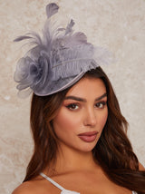 Feather Detail Fascinator in Grey