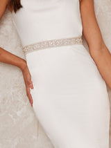 Bridal Diamante And Pearl Belt with Ribbon Tie in White