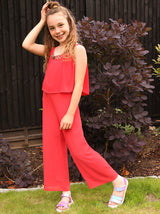Girls Layered Top Jumpsuit in Red