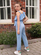 Girls Frill Detail Jumpsuit In Blue