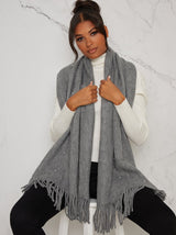 Pearl Detail Soft Knit Scarf in Grey