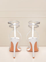 High Heel Cross Over Strap Sandals in Silver