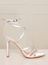 High Heel Cross Over Strap Sandals in Silver