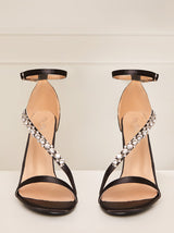 High Heel Diamante Strap Sandals in Black